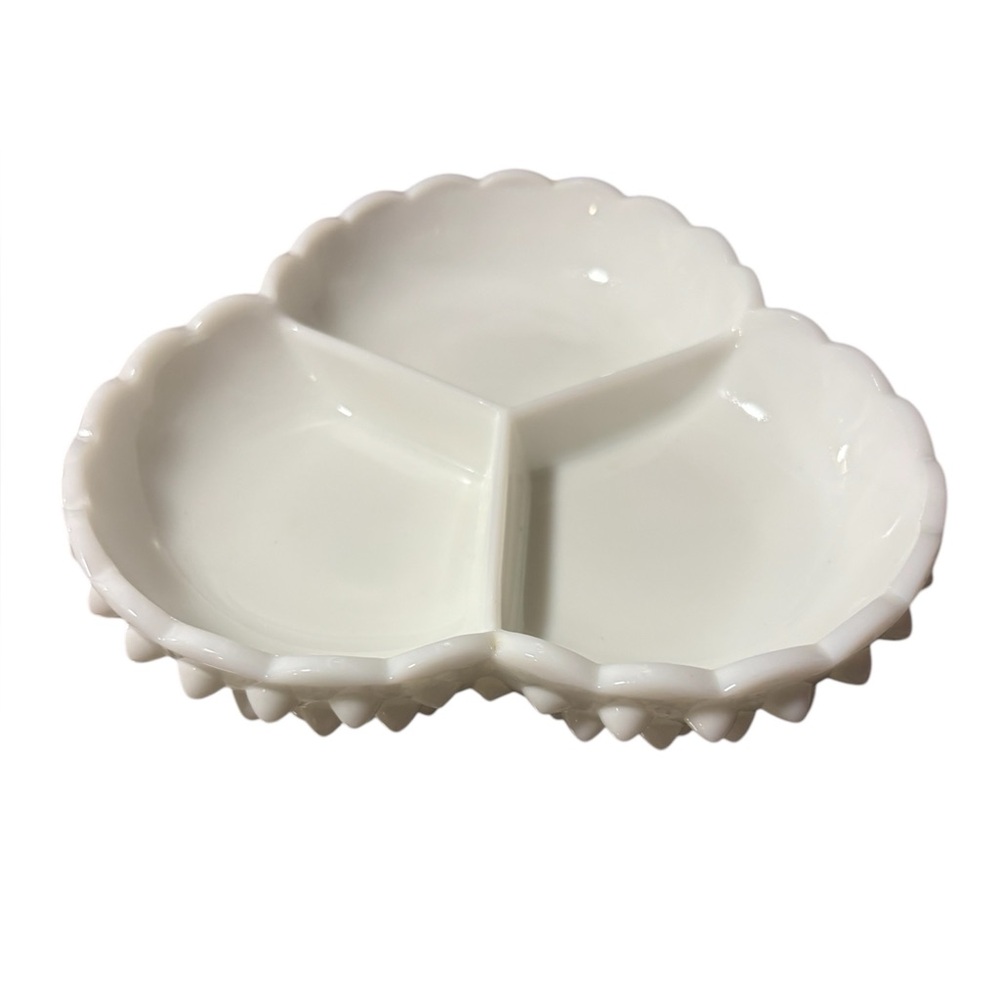 Vintage Fenton Hob Nail White Divided Serving Dish